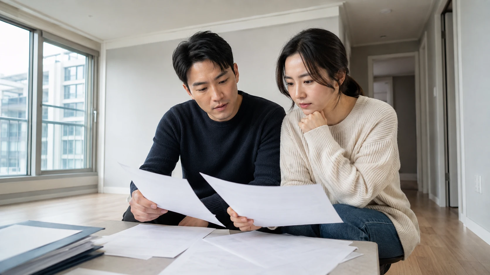 개인회생 면책 후 대출 금리 확인 자료를 정리하는 모습